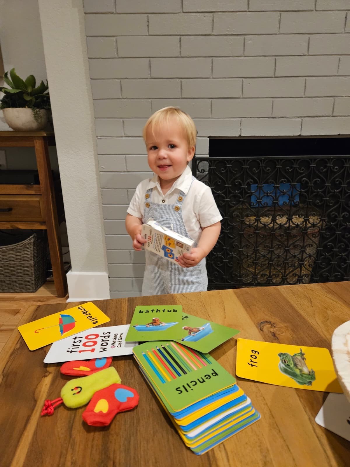 Young learner with flashcards